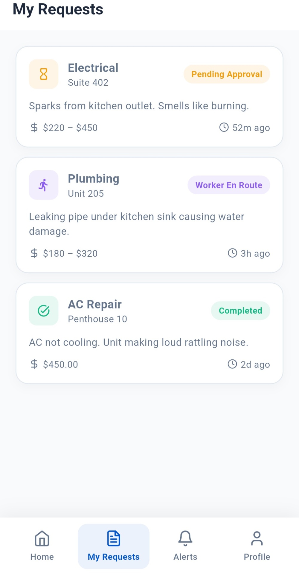 My requests screen